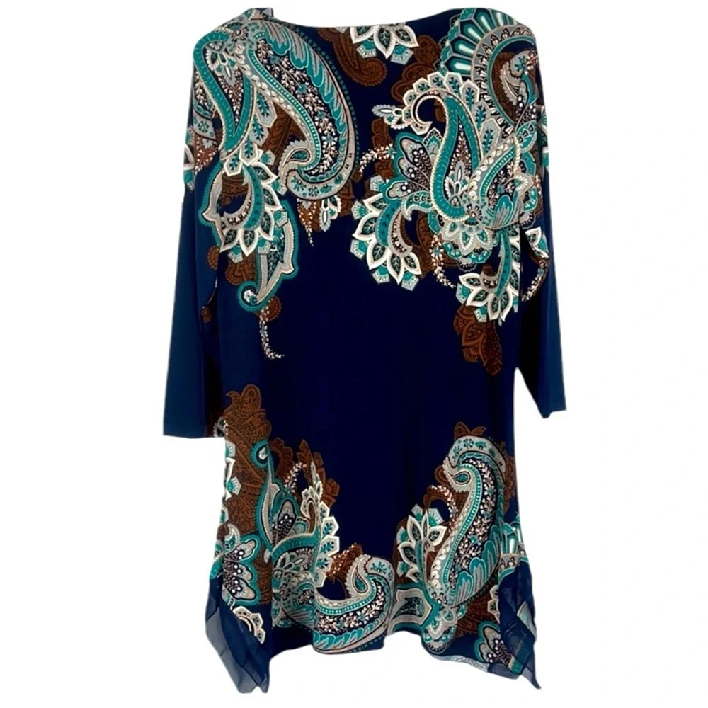 JM Collection 3/4 sleeve studded tunic boho chic Sz M